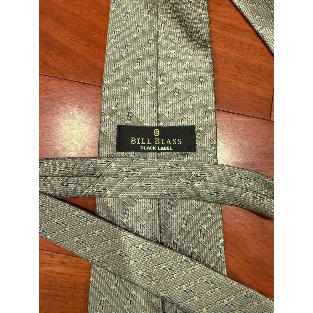 BILL BLASS BLACK LABEL Abstract Silk Tie Vintage Green Art Deco Design 58"‎ x 4"